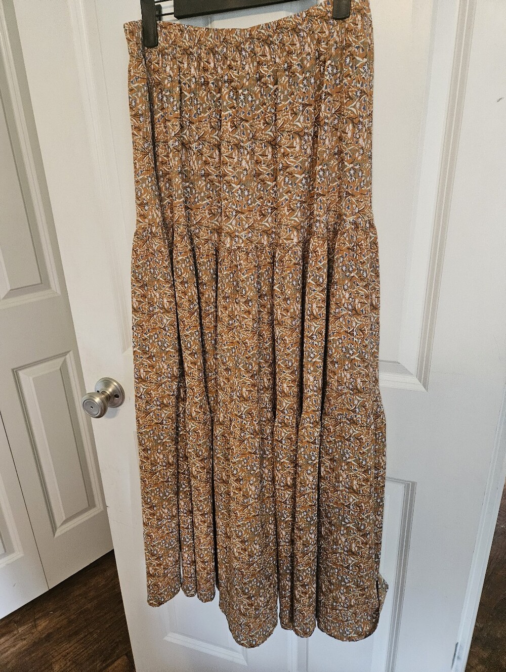 Natural Life Boho Tiered Maxi Skirt in Mustard Floral
